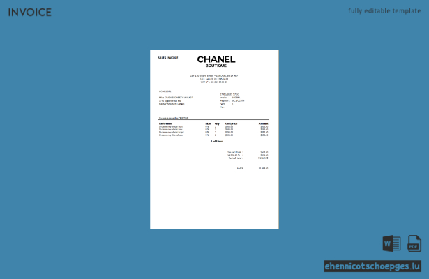 Verkaufsrechnung Chanel Boutique Mustervorschau